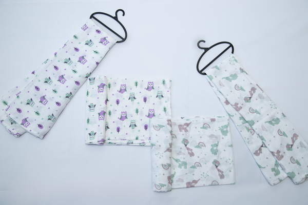 Aloe Vera Swaddles 2 pack - Gentle Owl and Elephant prints - First Time in the US