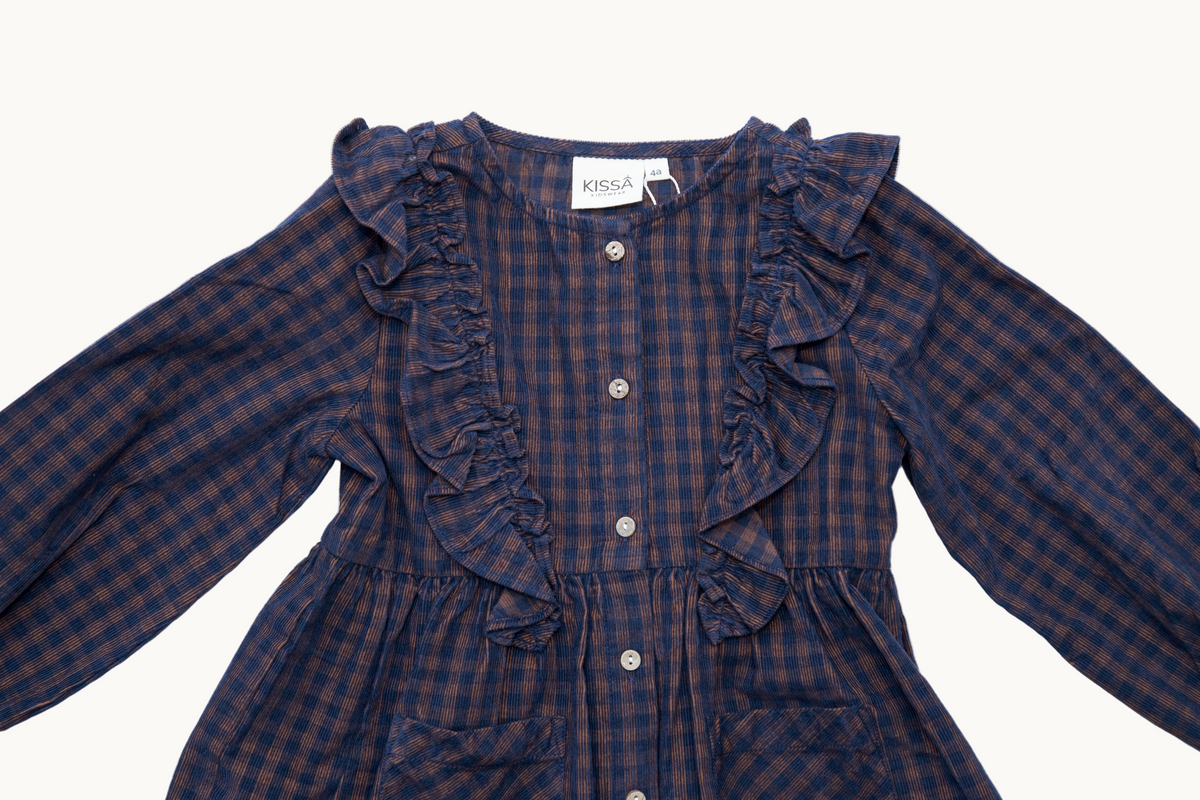Blue and Brown Check Full Sleeve Dress