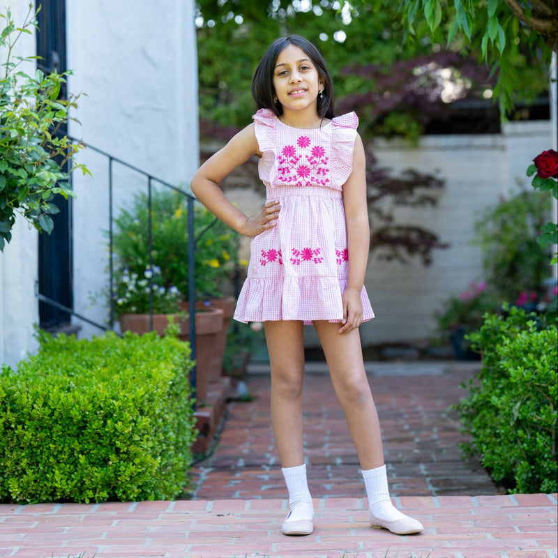 Pink Check Ruffle Dress