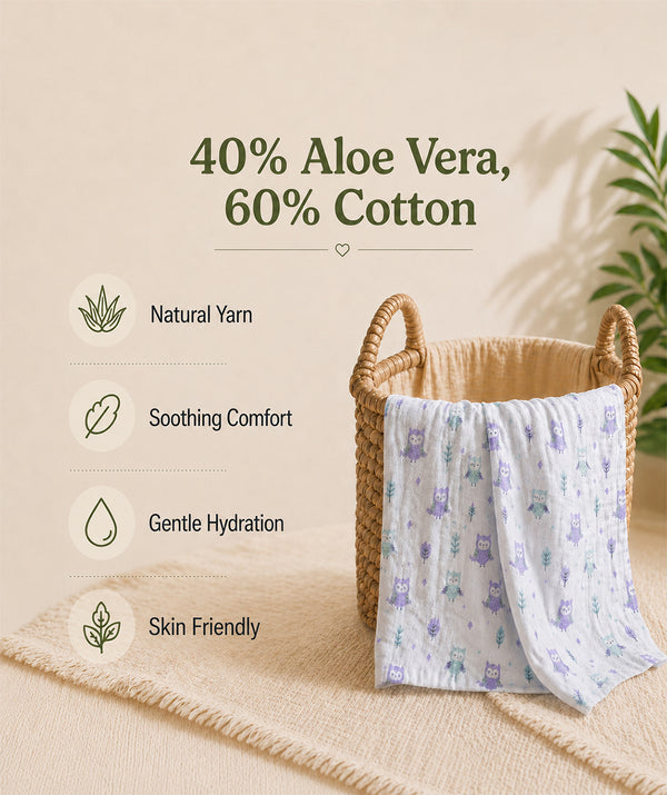 Aloe Vera Swaddles 2 pack - Gentle Owl and Elephant prints - First Time in the US
