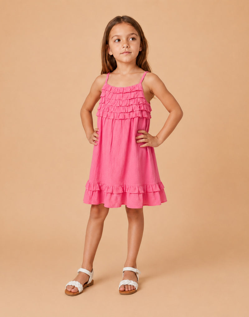 Pink Tiered Ruffle Strappy Dress