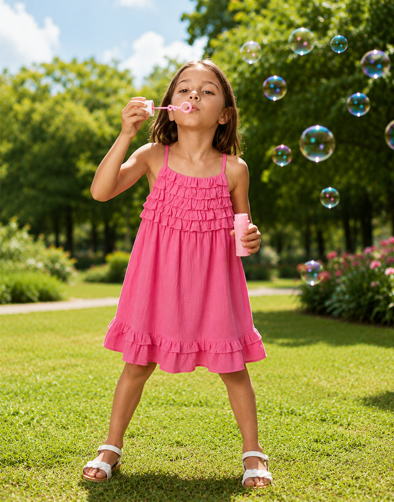Pink Tiered Ruffle Strappy Dress