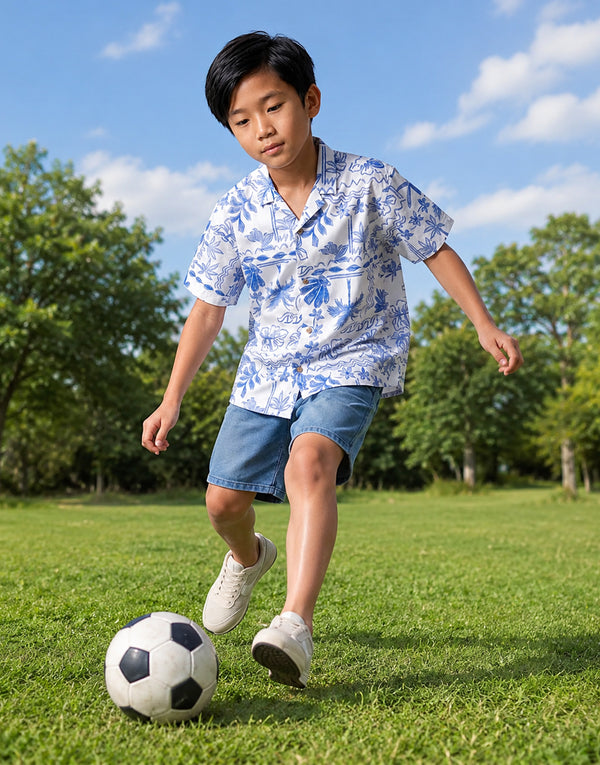 Blue & White Beach Print Shirt