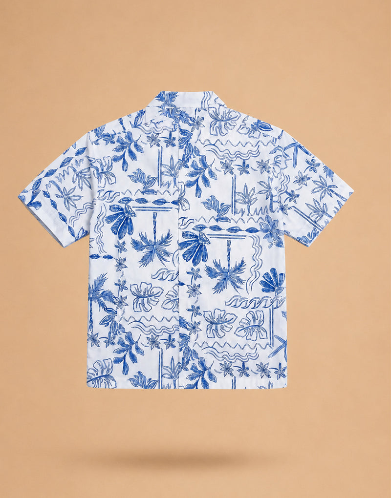 Blue & White Beach Print Shirt