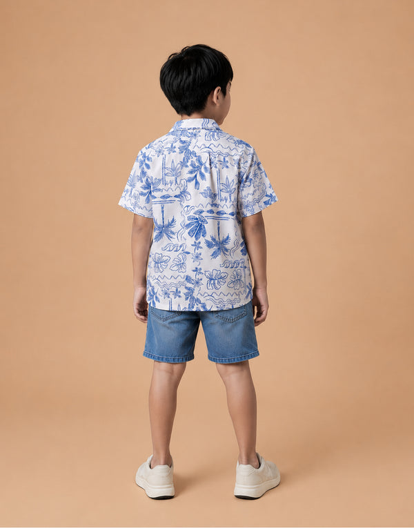 Blue & White Beach Print Shirt