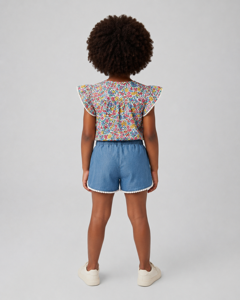 Floral Big Flutter Neck Top