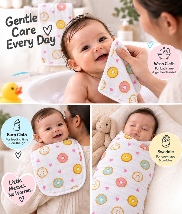 Baby Swaddle, Burp Cloth & Washcloth Set – 3 Piece
