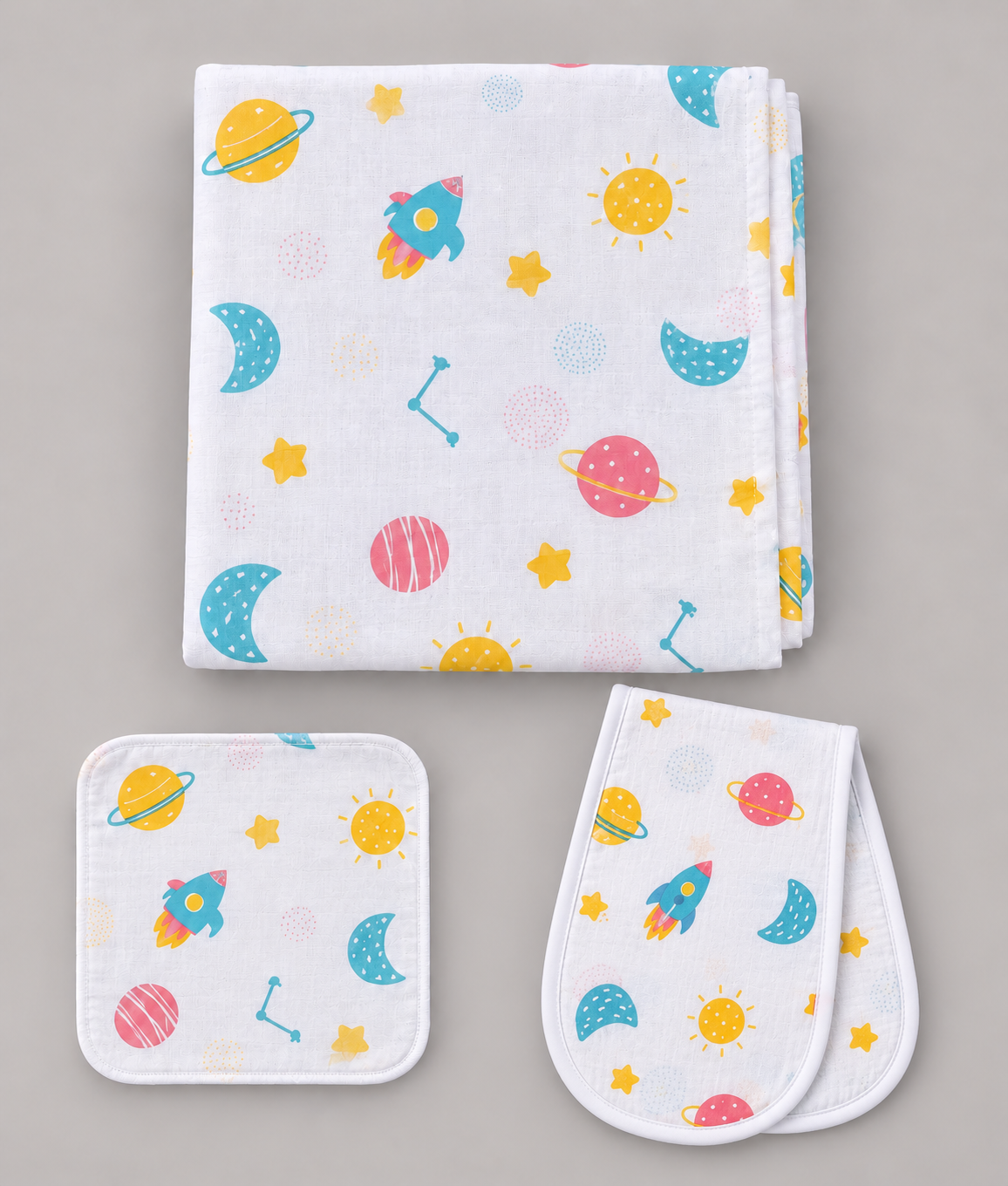 Baby Swaddle, Burp Cloth & Washcloth Set – 3 Piece Newborn