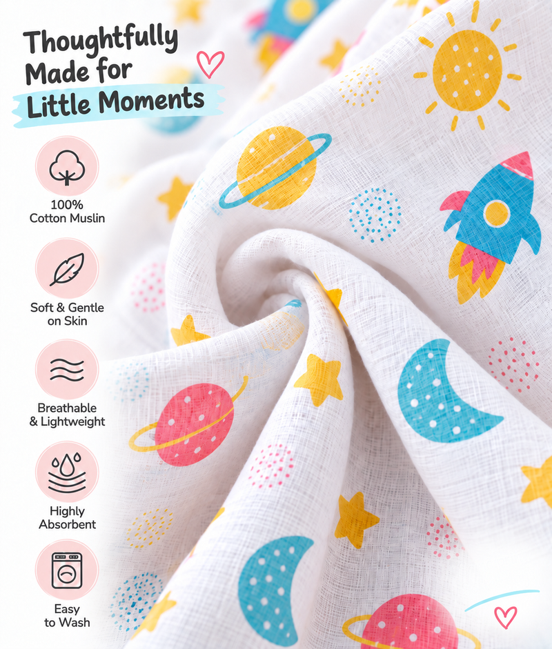 Baby Swaddle, Burp Cloth & Washcloth Set – 3 Piece Newborn