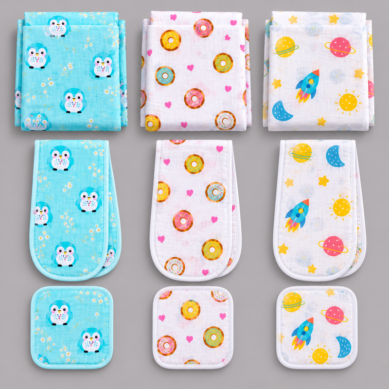 Baby Gift Set – 3 Swaddles, 3 Burp Cloths & 3 Washcloths