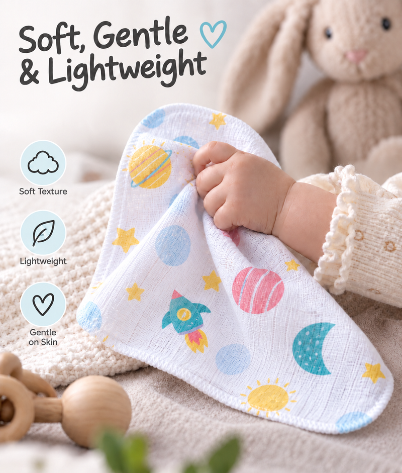Muslin Cotton Washcloth for Newborns - Planet Print