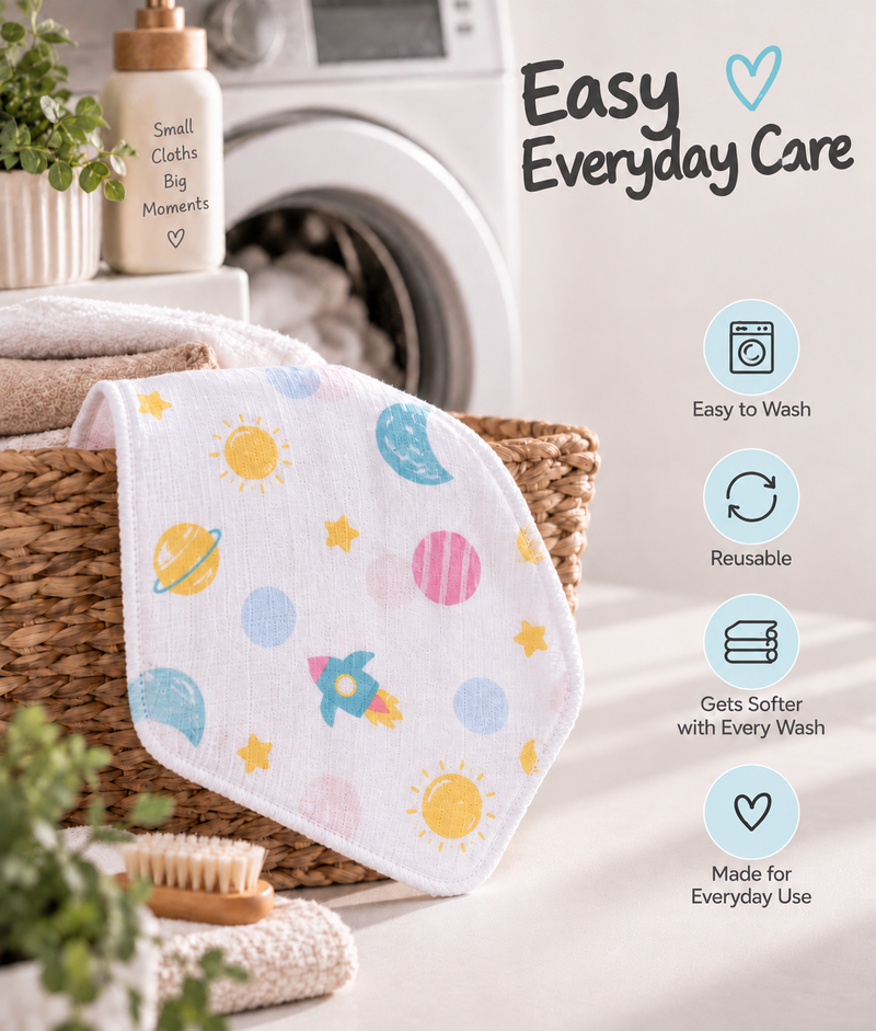 Muslin Cotton Washcloth for Newborns - Planet Print