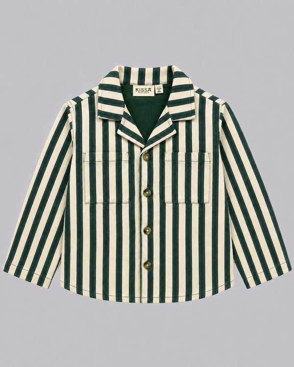 Boys Striped Shacket - Green