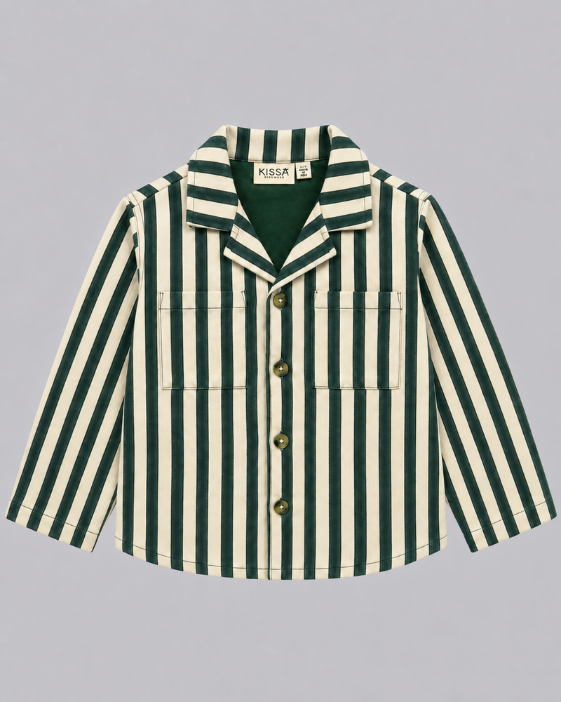Boys Striped Shacket - Green