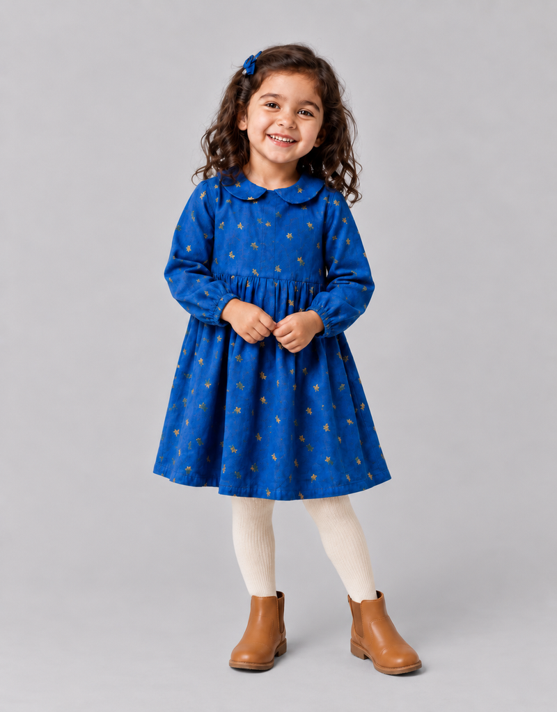 Gold Foil Blue Collar Dress