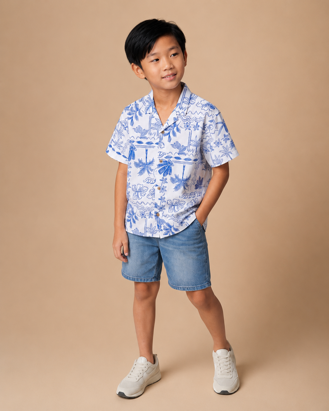 Blue & White Beach Print Shirt
