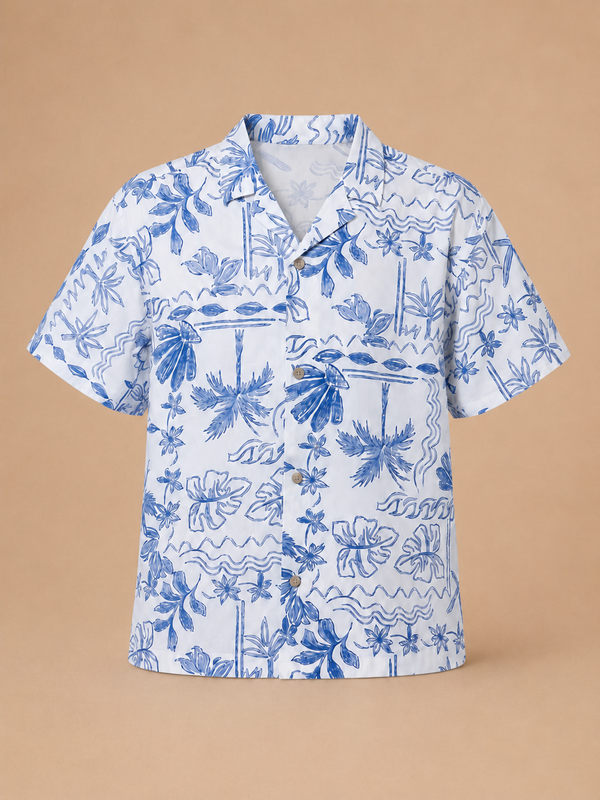 Blue & White Beach Print Shirt
