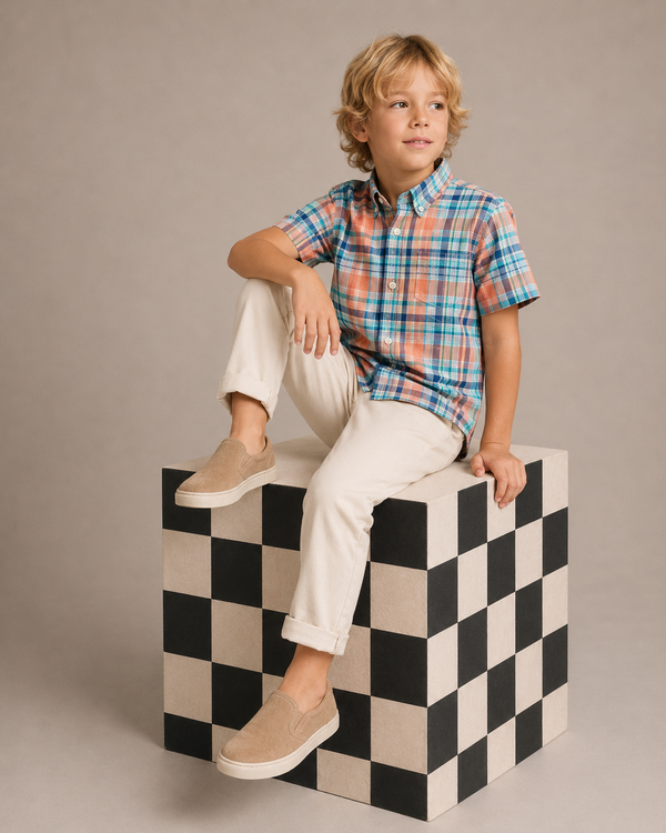 Blue & Peach Checks Boat Waves Shirt