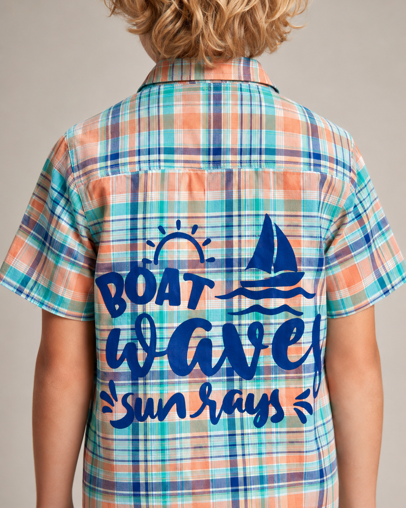 Blue & Peach Checks Boat Waves Shirt
