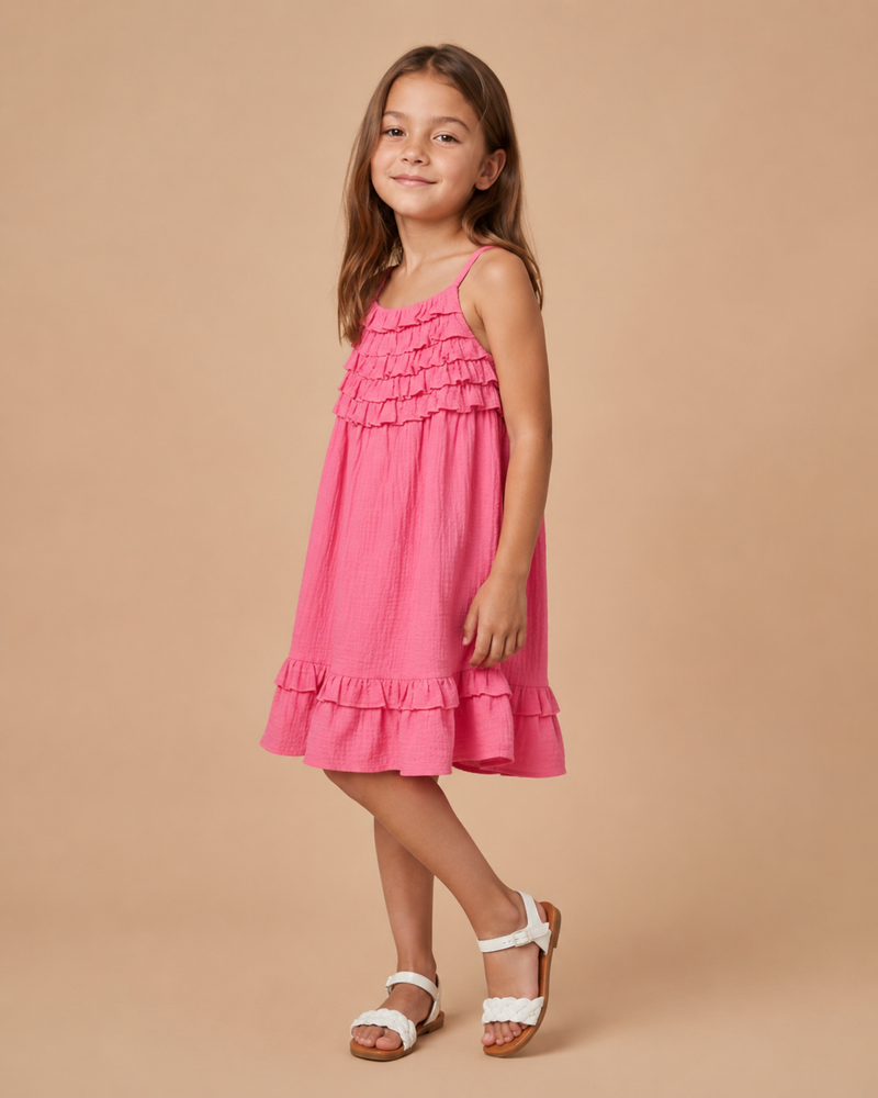 Pink Tiered Ruffle Strappy Dress