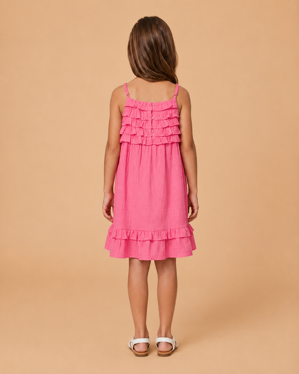 Pink Tiered Ruffle Strappy Dress