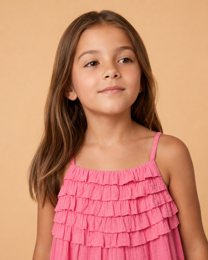Pink Tiered Ruffle Strappy Dress