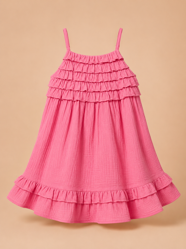 Pink Tiered Ruffle Strappy Dress