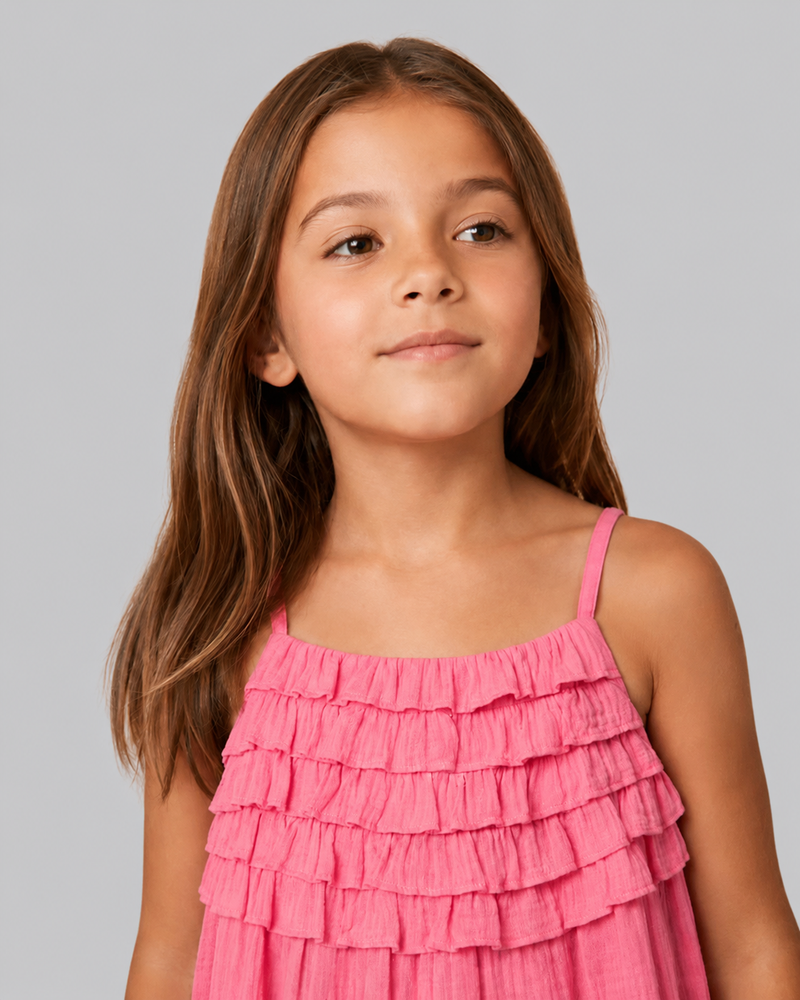 Pink Tiered Ruffle Strappy Dress
