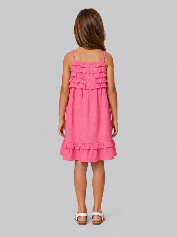 Pink Tiered Ruffle Strappy Dress