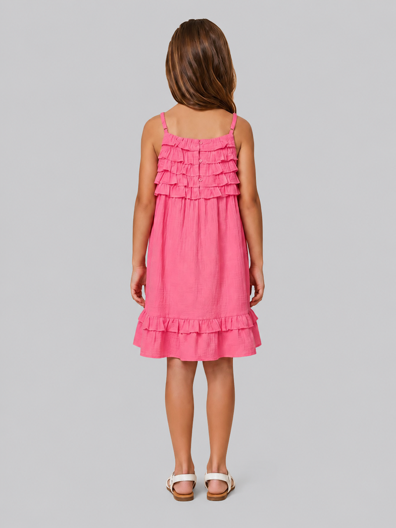 Pink Tiered Ruffle Strappy Dress