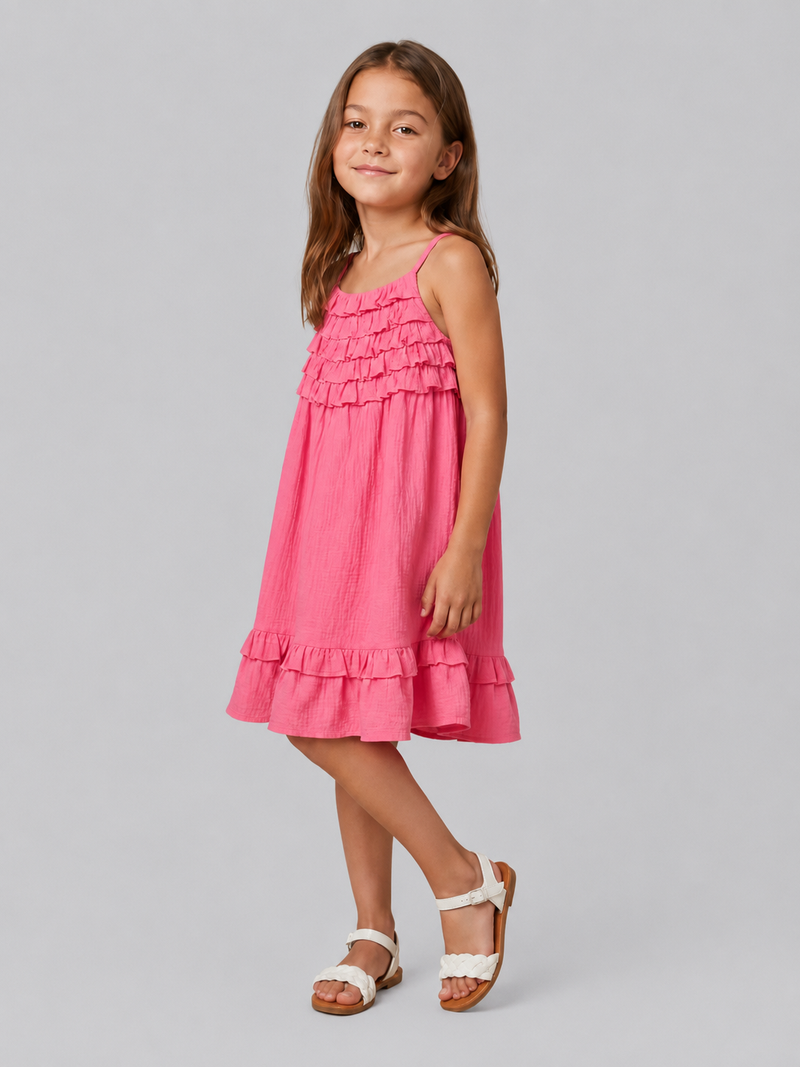 Pink Tiered Ruffle Strappy Dress