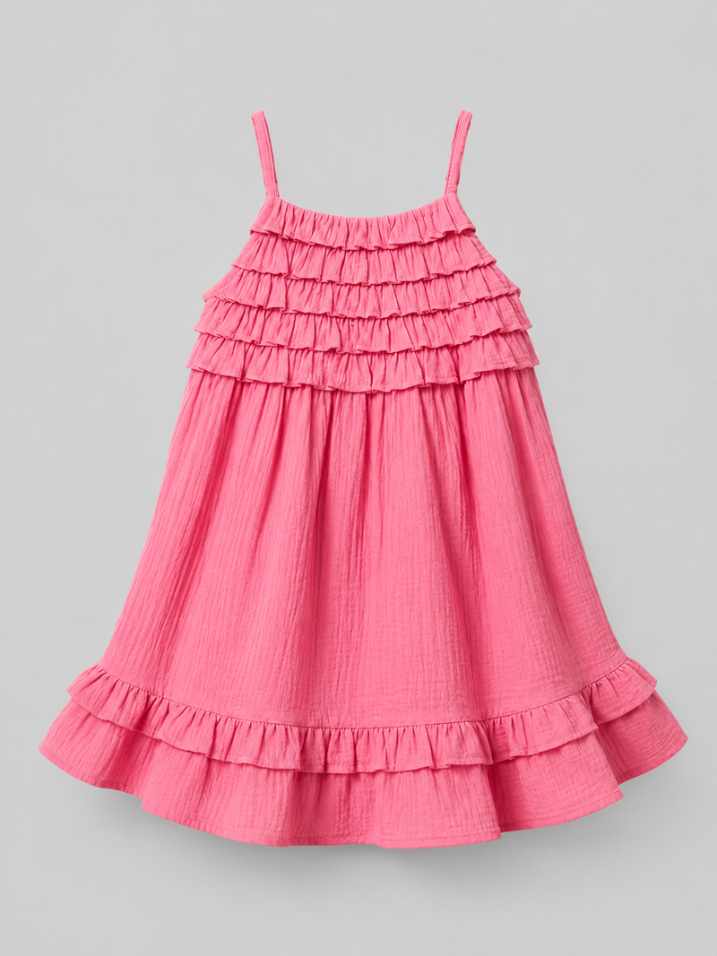Pink Tiered Ruffle Strappy Dress