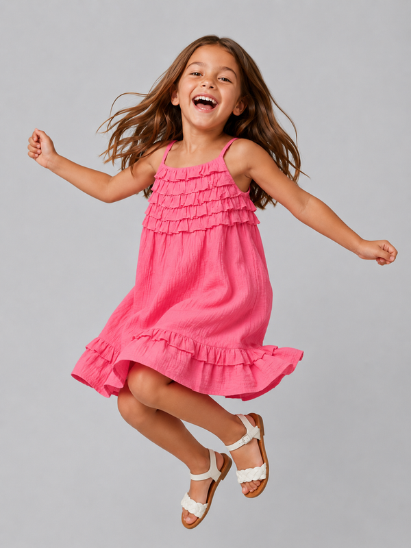 Pink Tiered Ruffle Strappy Dress
