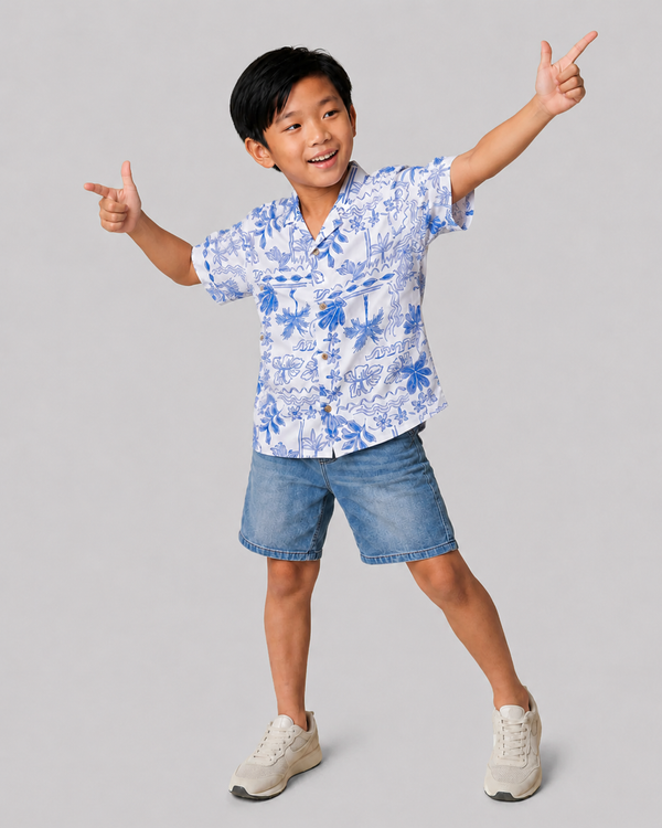 Blue & White Beach Print Shirt