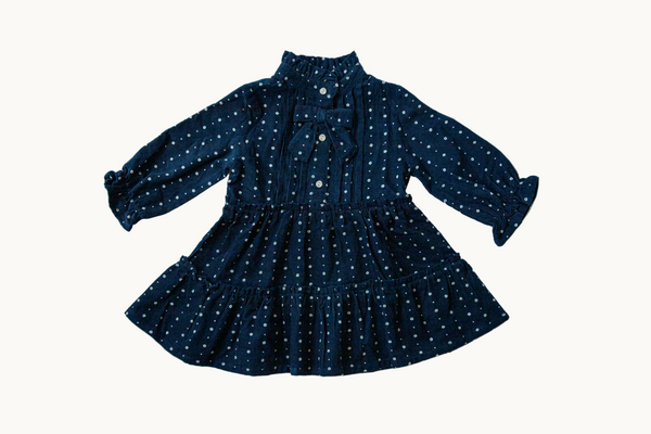 Navy Blue Bow Full Sleeve Dress