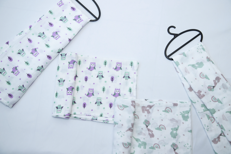 Aloe Vera Swaddles 2 pack - Gentle Owl and Elephant prints - First Time in the US
