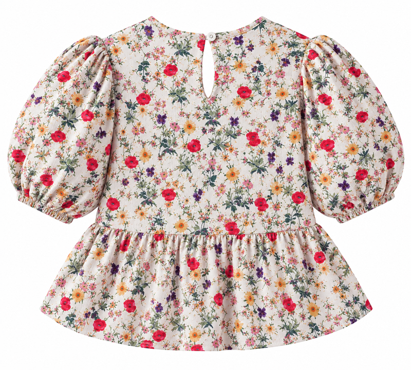 Girls Floral Printed Bow Top