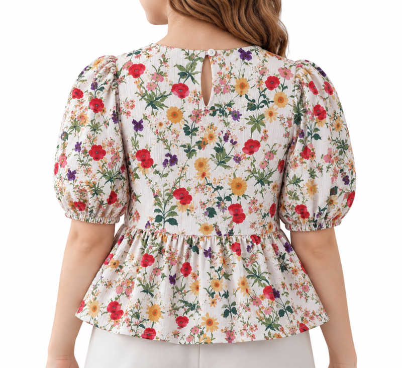 Girls Floral Printed Bow Top