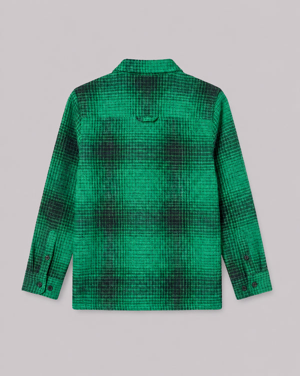 Boys Green Blue Check Cotton Shacket Jacket back view, part of Kissa's coats and jackets range