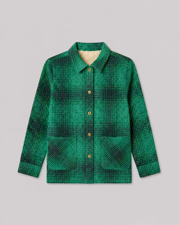 Boys Green Blue Check Cotton Shacket Jacket front flat lay, cozy childrens coats jackets for winter