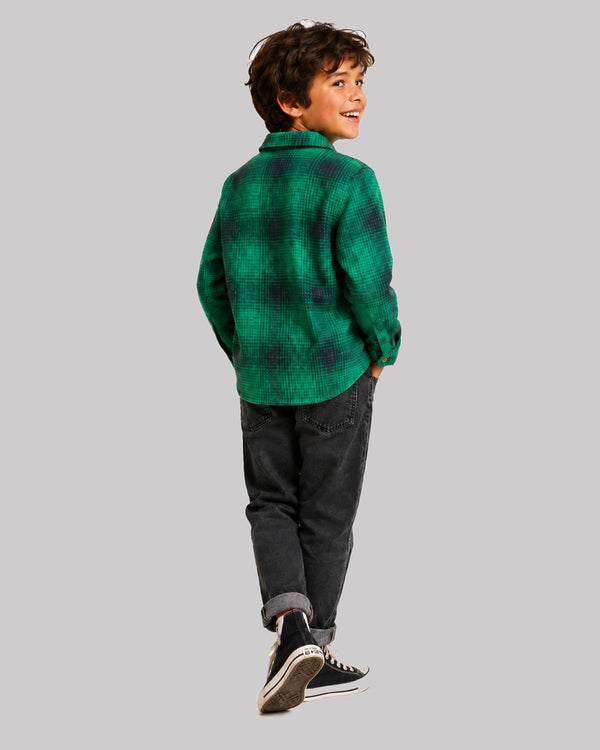 Boy wearing Green Blue Check Cotton Shacket Jacket, stylish boys clothes for everyday wear