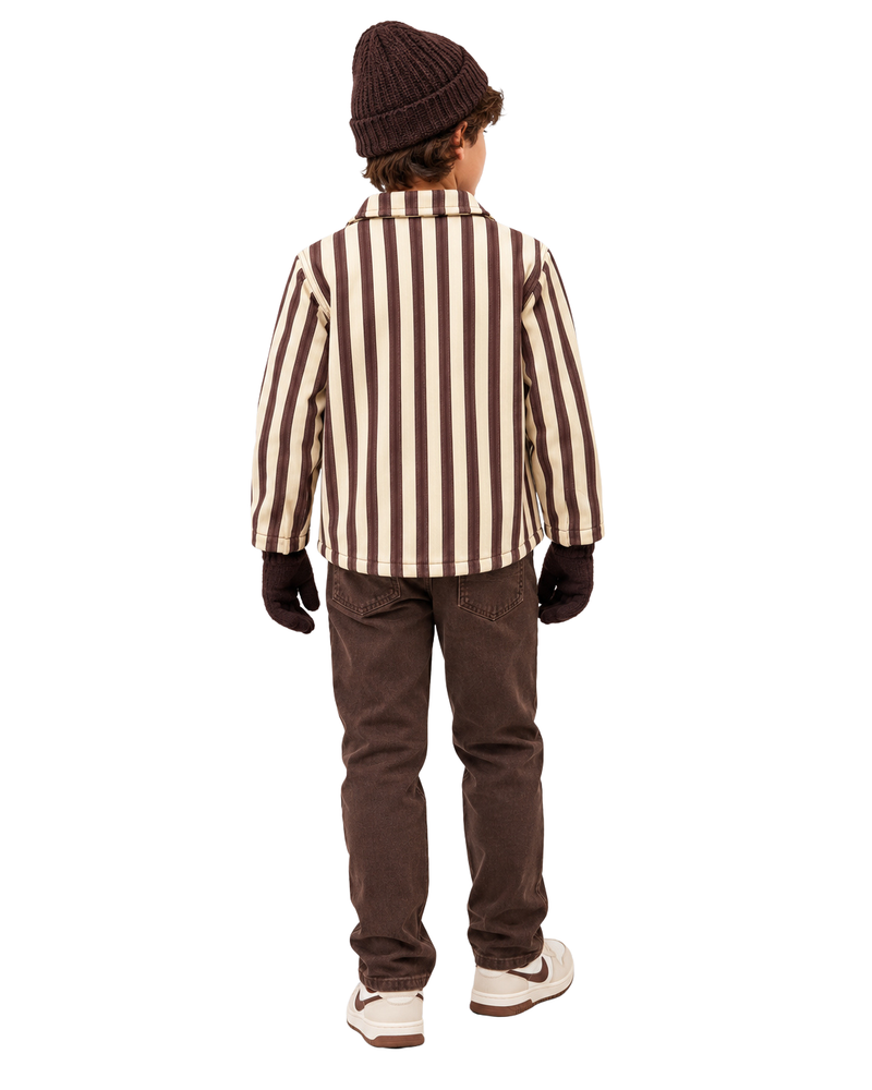 Boys Striped Shacket - Brown