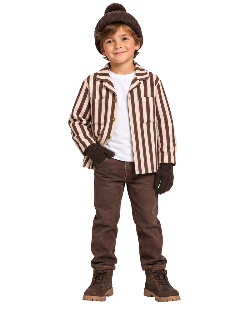 Boys Striped Shacket - Brown