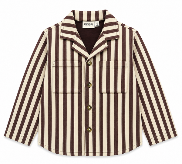 Boys Striped Shacket - Brown