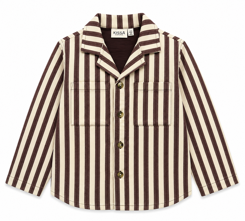 Boys Striped Shacket - Brown