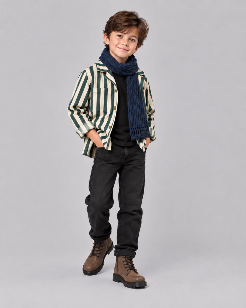 Boys Striped Shacket - Green