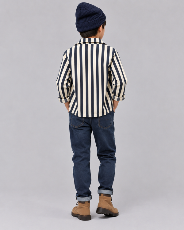 Boys Striped Shacket - Blue