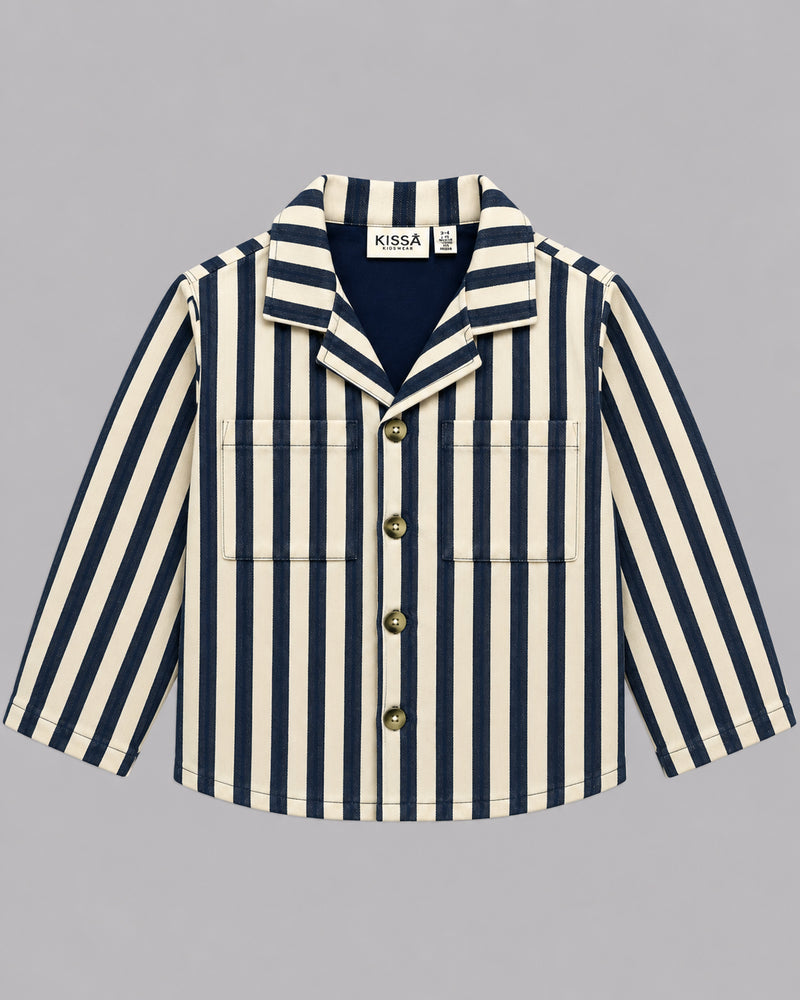 Boys Striped Shacket - Blue