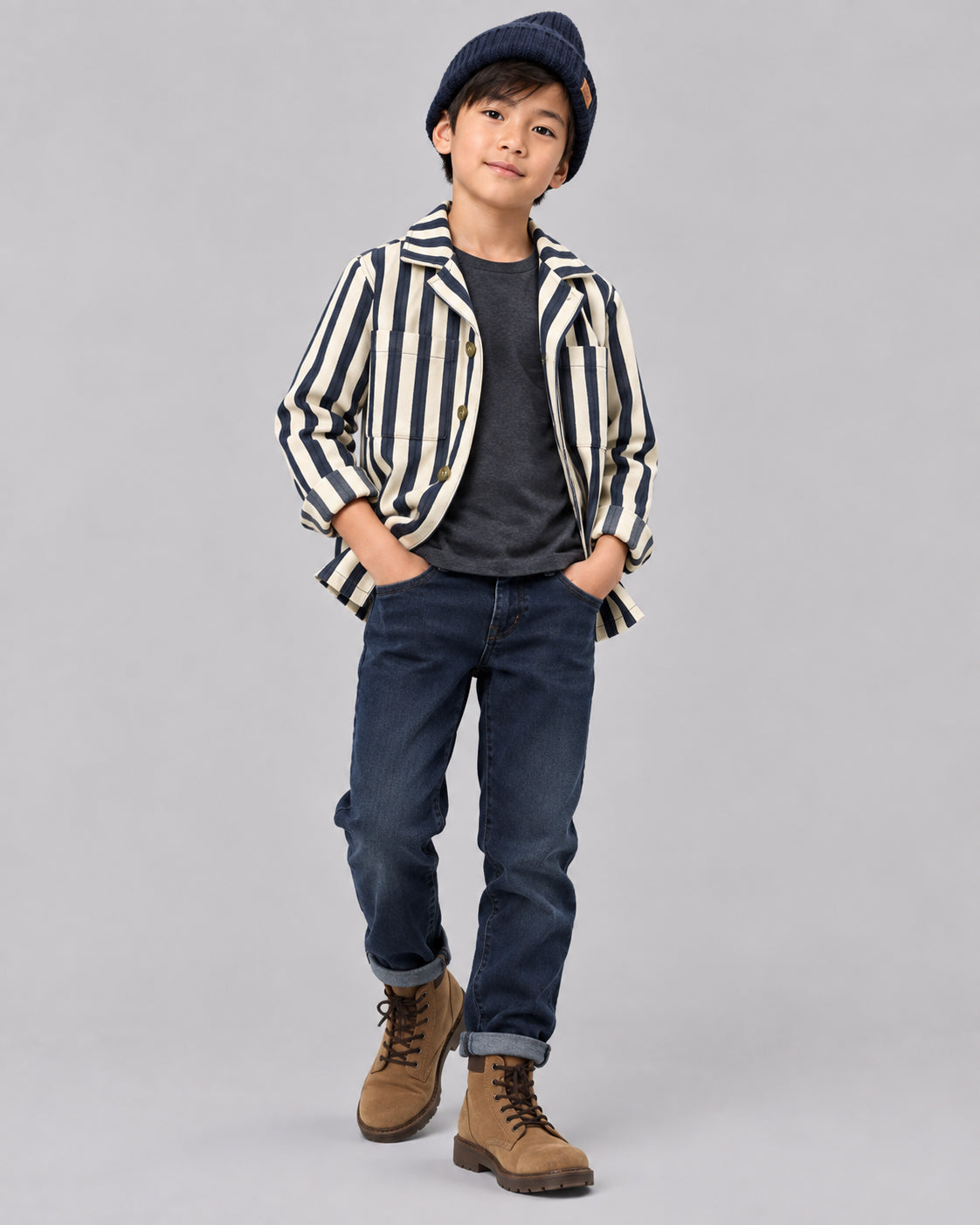 Boys Striped Shacket - Blue