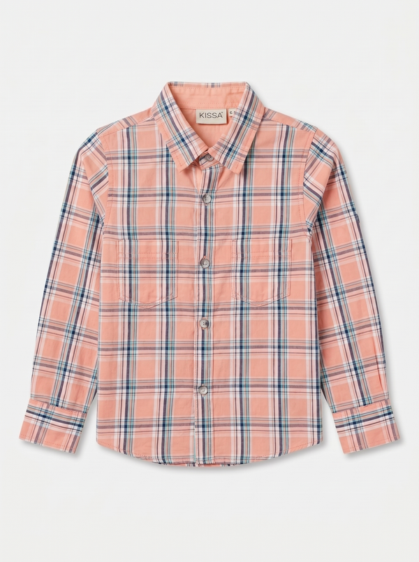 Peach Checks Full Sleeve Shirt